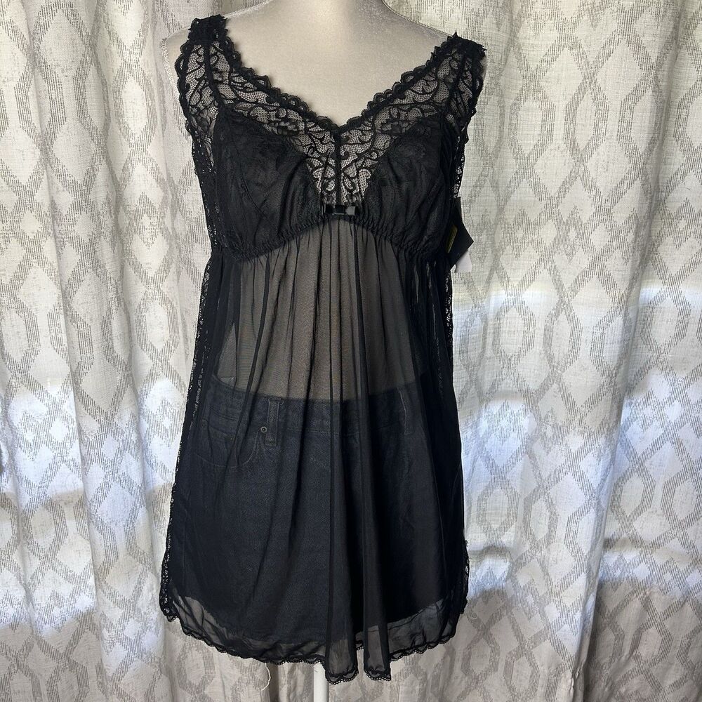 NWT Seductive Wear By Cinema Etoile Black BabyDoll Lingerie Top Bottoms Thong 1X